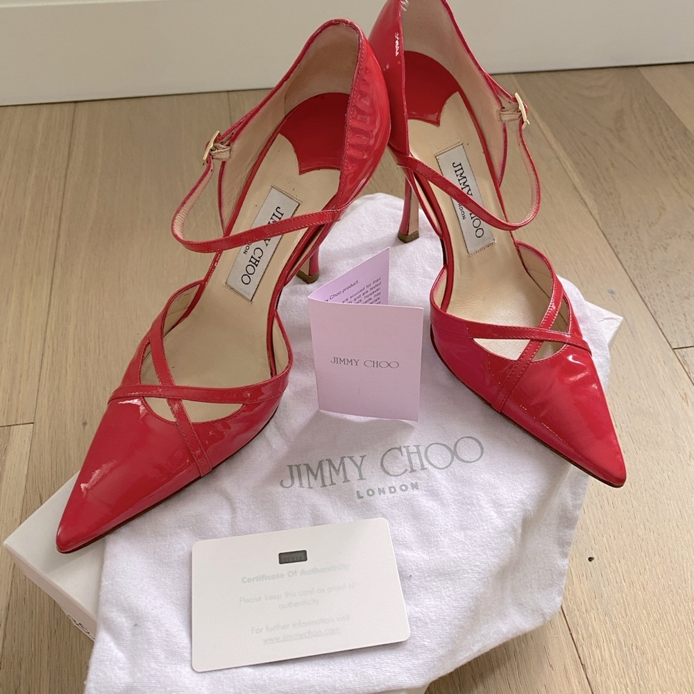 JIMMY CHOO Raspberry Patent Leather Pointed Toe Pumps 36.5 - Picture 13 of 16